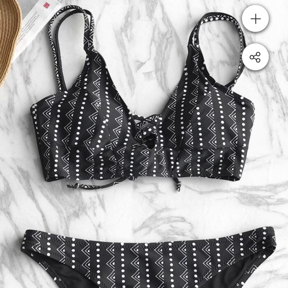 Cupshe tribal heat bikini set black and white